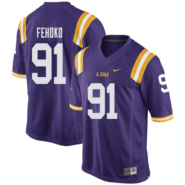 Men #91 Breiden Fehoko LSU Tigers College Football Jerseys Sale-Purple